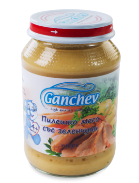 Пюре пилешко месо със зеленчуци Ганчев - 4+ месеца, 190 гр.  