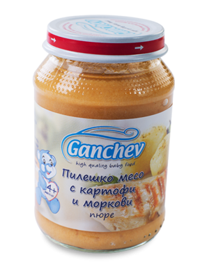 Пюре пилешко месо с картофи и моркови Ганчев - 4+ месеца, 190 гр.