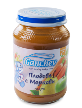 Пюре плодове с моркови Ганчев - 4+ месеца, 190 гр.