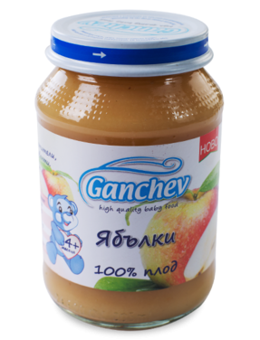 Пюре 100% плод ябълки Ганчев - 4+ месеца, 190 гр.