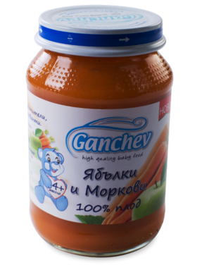 Пюре 100% плод ябълки и моркови Ганчев - 4+ месеца, 190 гр.