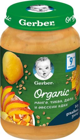  Пюре манго, тиква, дюля и овесени ядки Nestlé Gerber Organic - 8+ месеца, 190 гр.