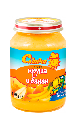 Пюре круша и банан Слънчо - 4+ месеца, 190 гр.
