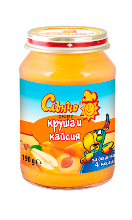 Пюре круша и кайсия Слънчо - 4+ месеца, 190 гр.