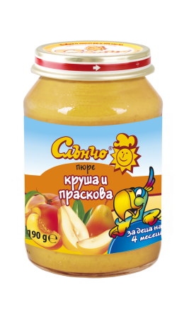 Пюре круша и праскова Слънчо - 4+ месеца, 190 гр
