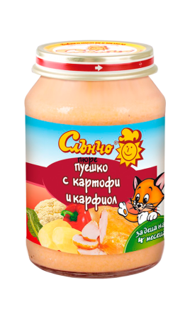 Пюре пуешко с картофи и карфиол Слънчо - 4+ месеца, 190 гр.