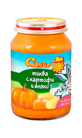 Пюре тиква с картофи и мляко Слънчо - 4+месеца, 190 гр.