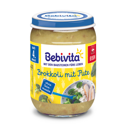 Пюре броколи с пуешко месо Bebivita  - 4+ месеца, 190 гр.