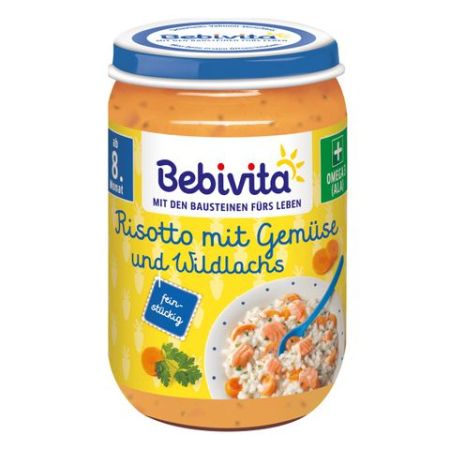 Пюре ризото със зеленчуци и дива сьомга Bebivita - 8+ месеца, 220 гр.