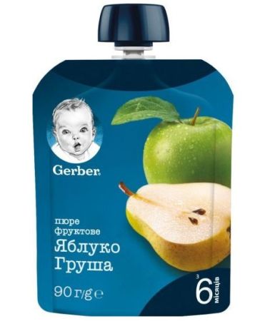 Пауч ябълка и круша Nestle GERBER - 6+ месеца, 80 гр.