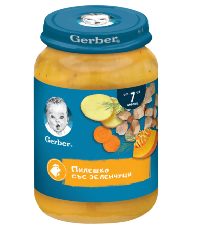 Пюре пилешко със зеленчуци Nestlé GERBER - 7+ месецa, 190 гр.