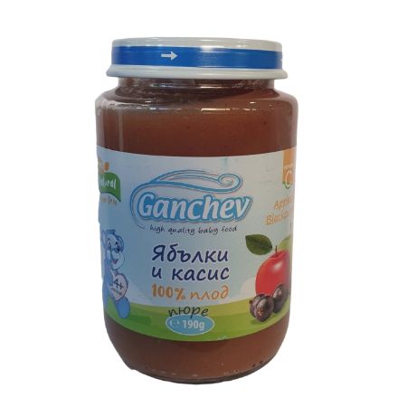 Пюре ябълки и касис 100% плод Ганчев - 4+ месеца, 190 гр.