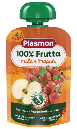 Плодова закуска ябълка с ягода Plasmon - 6+ месеца, 100 гр.