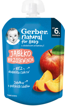 Пауч ябълка и праскова Nestlé GERBER - 6+ месеца, 80 гр.