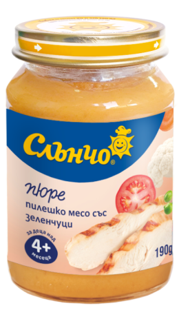 Пюре пилешко със зеленчуци Слънчо - 4+ месеца, 190 гр.