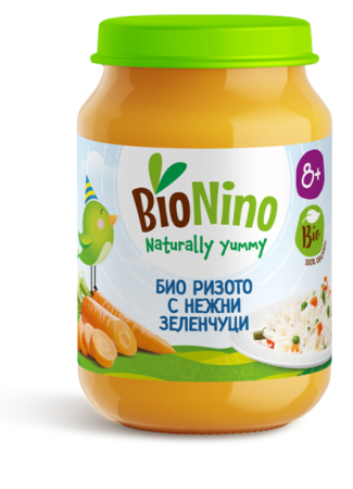 Пюре Био ризото с нежни зеленчуци BioNino - 8+ месеца, 190 гр.