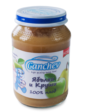  Пюре 100% плод ябълки и круши Ганчев - 4+ месеца, 190 гр.