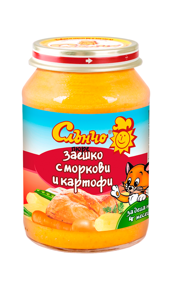  Пюре заешко с моркови и картофи  Слънчо - 4+ месеца, 190 гр.