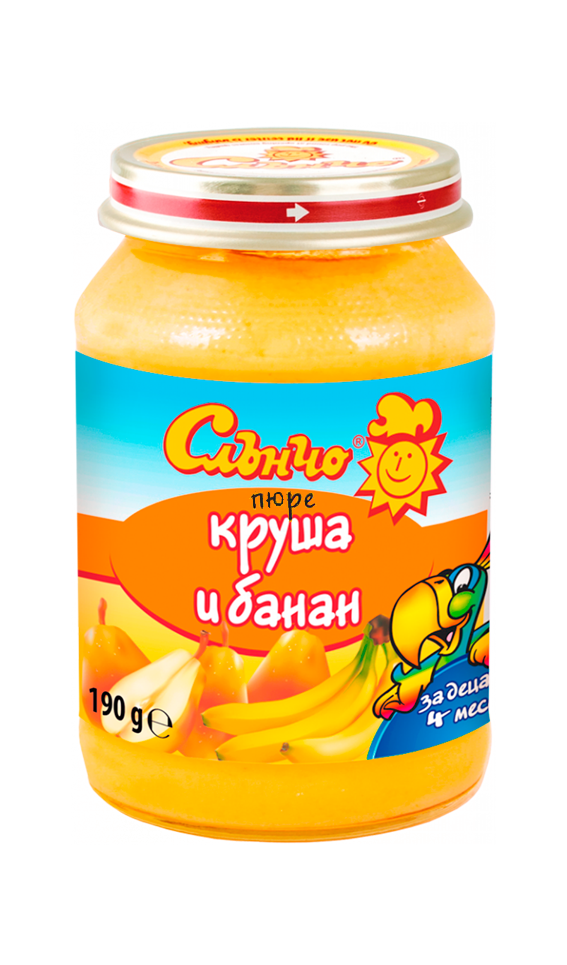 Пюре круша и банан Слънчо - 4+ месеца, 190 гр.