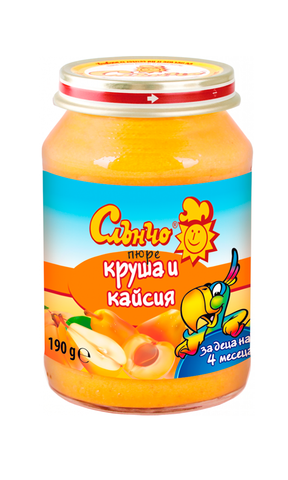Пюре круша и кайсия Слънчо - 4+ месеца, 190 гр.