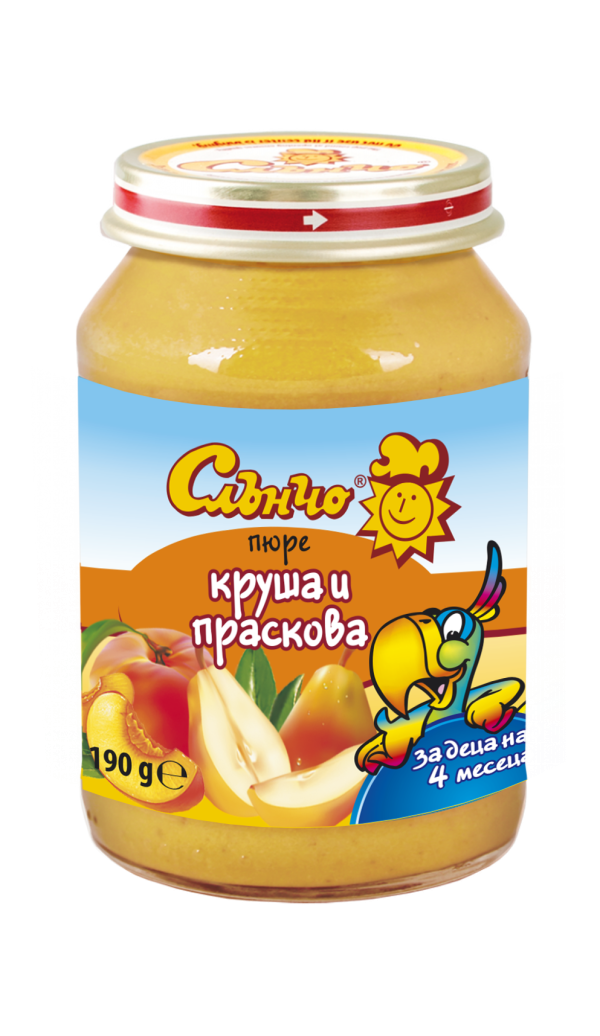 Пюре круша и праскова Слънчо - 4+ месеца, 190 гр