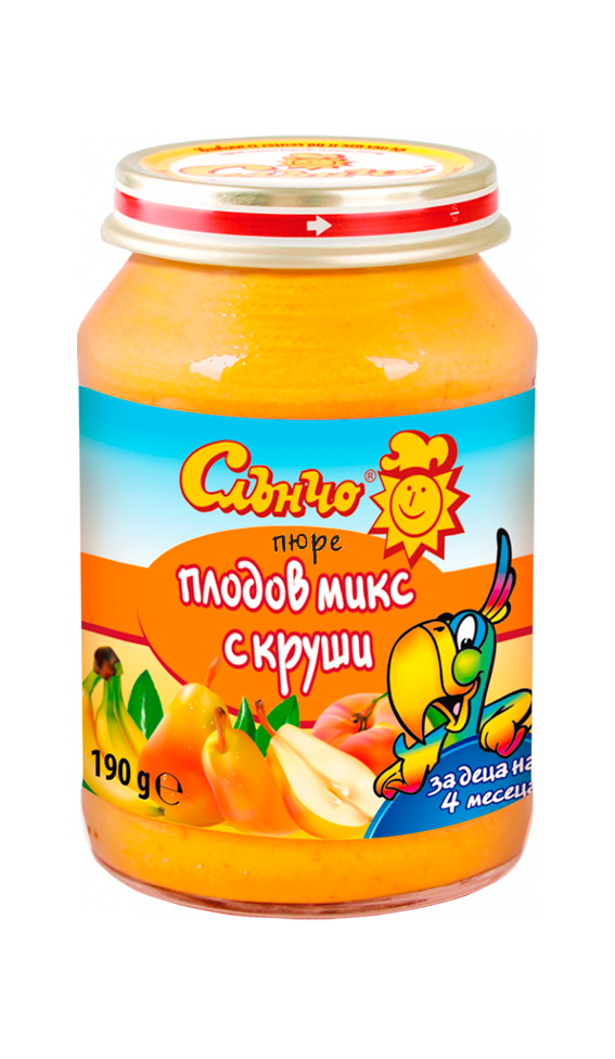 Пюре плодов микс с круши Слънчо - 4+месеца, 190 гр.