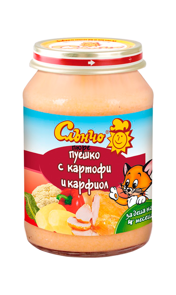 Пюре пуешко с картофи и карфиол Слънчо - 4+ месеца, 190 гр.