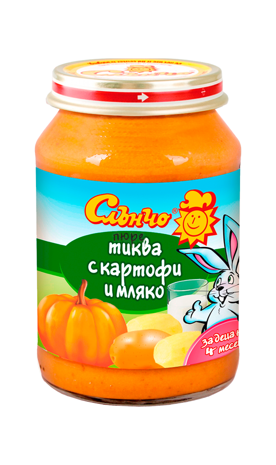 Пюре тиква с картофи и мляко Слънчо - 4+месеца, 190 гр.