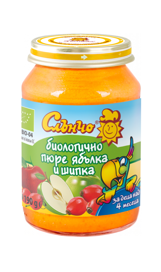 Пюре биологично ябълка и шипка Слънчо - 4+ месеца 190 гр.