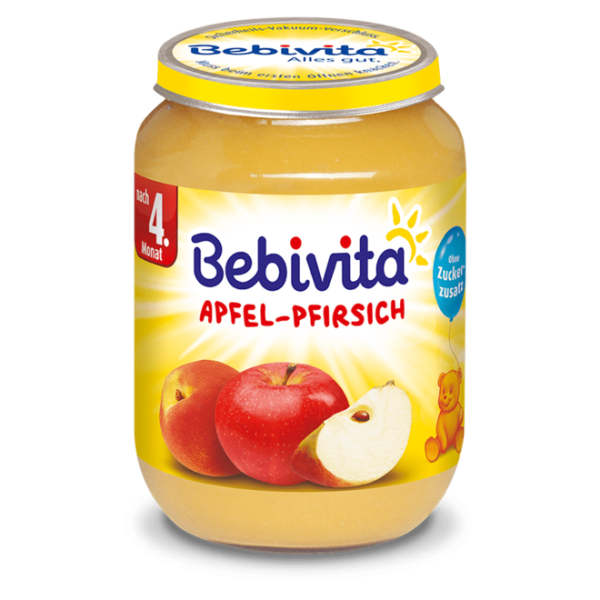 Пюре ябълка и праскова Bebivita - 4+ месеца, 190 гр.