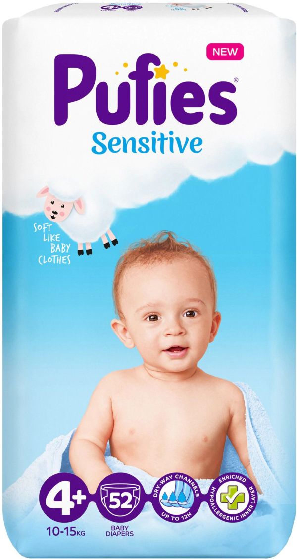 Пелени Sensitive Pufies 4+, 10-15 кг. 52 броя