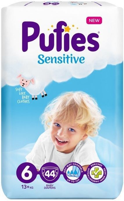 Пелени Sensitive Pufies 6, 13+ кг.  44 броя.