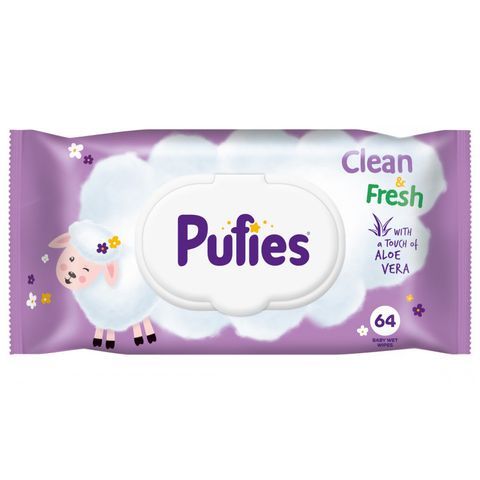 Мокри кърпи със алое вера Clean and Fresh Pufies - 64 броя