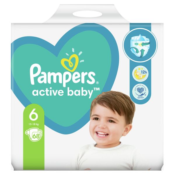 Бебешки пелени Pampers Active Baby 6, 13-18 кг. 68 броя