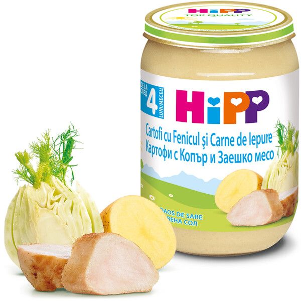 Пюре картофи с копър и заешко месо HiPP - 4+ месеца, 190 гр.