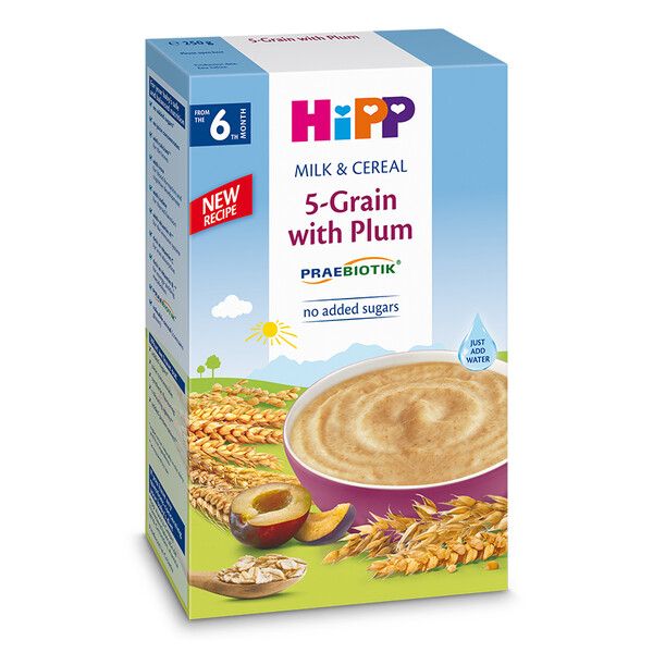Млечна каша 5 зърна със сливи HiPP - 6+ месеца, 250 гр.