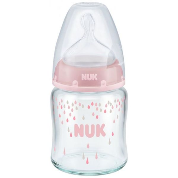 NUK First Choice+ стъклено шише 120 мл. с биберон каучук 0-6 месеца, размер М