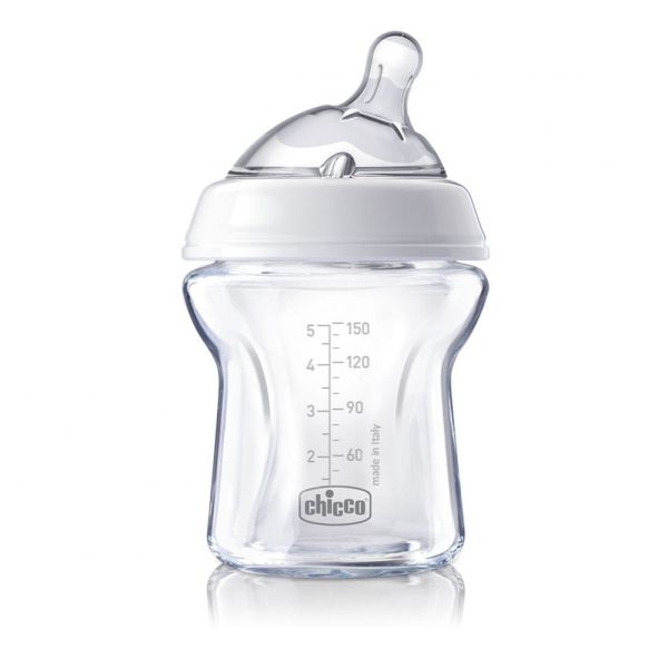 Стъклено шише Natural Feeling 150 мл. със силиконов биберон 1 капка, 0м+ - Chicco