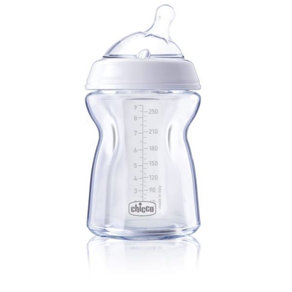 Стъклено шише Natural Feeling 250 мл. със силиконов биберон 1 капка, 0м+ - Chicco