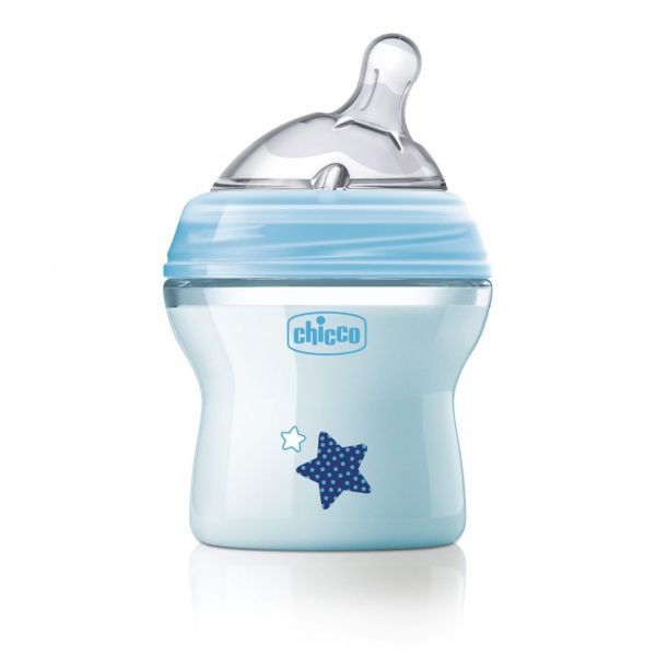 Шише Natural Feeling 150 мл., със силиконов биберон 1 капка, 0м+ - Chicco - син