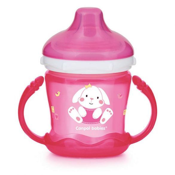 Нетечаща чаша с дръжки и мек накрайник 9+ месеца - Canpol babies, розов