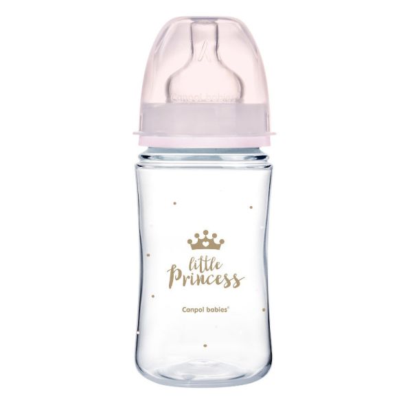 Шише антиколик с широко гърло 240 мл. Easy start royal baby - Canpol babies, розово 