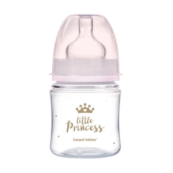 Шише антиколик с широко гърло 120 мл. Easy start royal baby - Canpol babies, розово