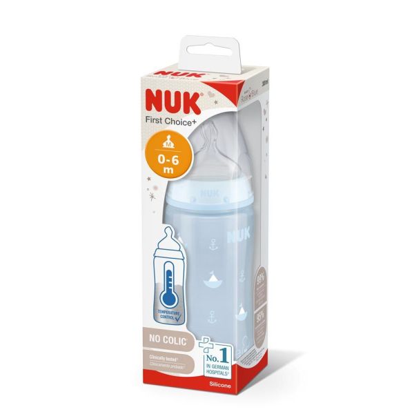 Шише TEMPERATURE CONTROL NUK FC, 0-6 месеца 300 мл. BLUE