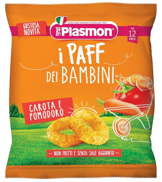 Снакс с домат и морков Plasmon Paff - 12+ месеца, 15 гр.