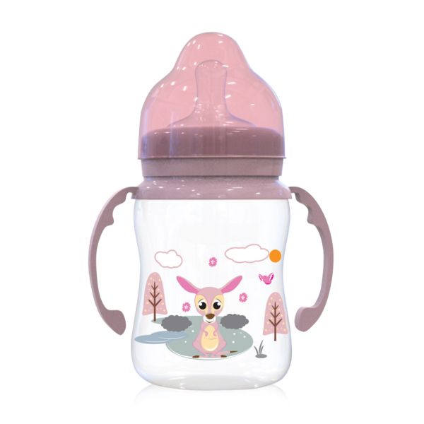Шише с широко гърло и дръжки Lorelli Baby Care Animals - 250 мл., 0+ месеца, Blush Pink
