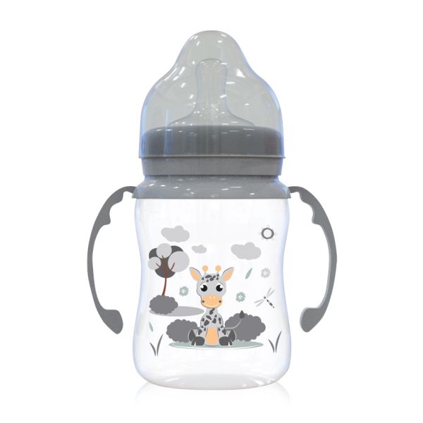 Шише с широко гърло и дръжки Lorelli Baby Care Animals - 250 мл., 0+ месеца, Icy Grey