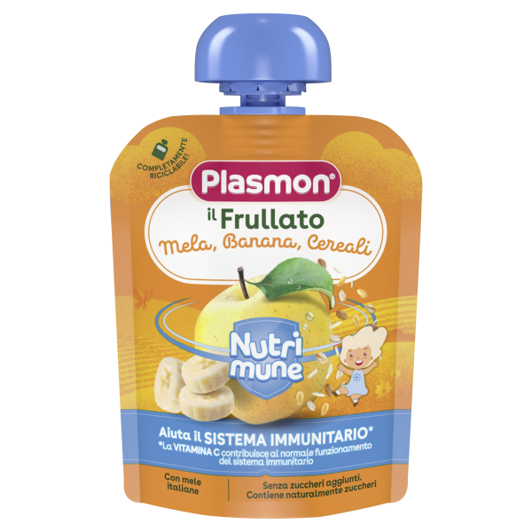 Плодова закуска ябълка, банан и мюсли Plasmon Nutrimune - 6+ месеца, 85 гр.