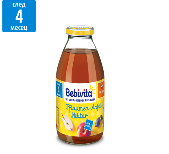 Нектар ябълки и сливи Bebivita - 4+ месеца, 200 мл.