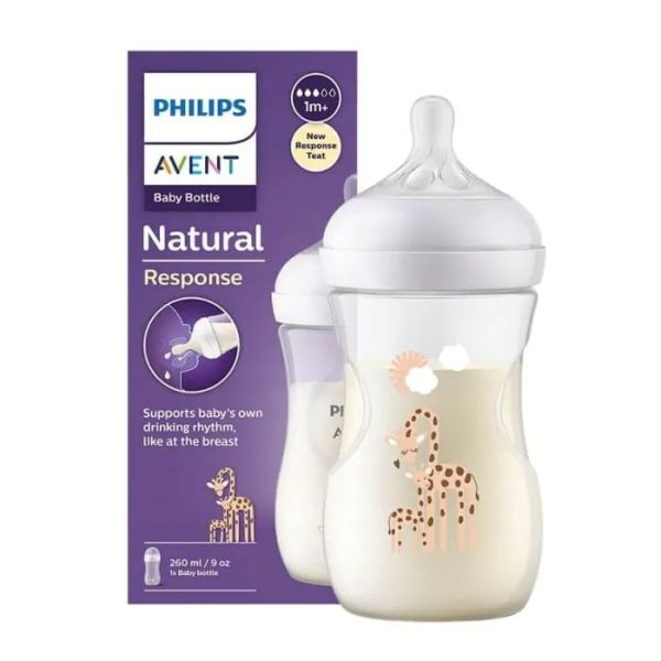 Philips Avent Natural Response Шише с биберон със среден поток с картинка за момиче 1М+ 260 мл